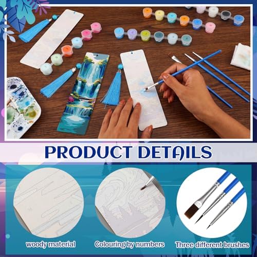 Kosiz 12 Pcs Night Landscape Paint by Number Kit for Adult Wood Bookmark - Image 3