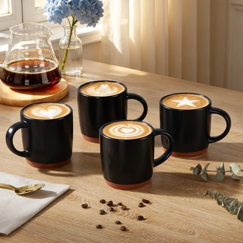 E-far Ceramic Coffee Mug Set of 4, 12oz Modern Coffee Cups, Matte Black - Image 4