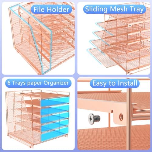 gianotter 6-Tier Paper Organizer With Magazine Holder (Rose Gold, 6-Tier) - Image 3
