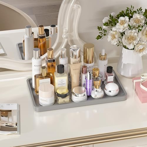Weenson Bathroom Vanity Tray for Countertop Decor Perfume Makeup Toiletries Toilet Tank, Large Bamboo Kitchen Tray for Spice Salt, Serving Tray for Food Coffee, Nightstand Candle Silver 14.2”x8.3” - Image 4