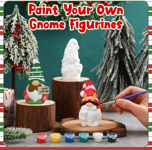 Youyole 3 Pack Gnome Figurines, Christmas DIY Ceramic to Paint Craft Kit - Image 4