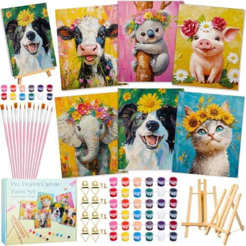 Engrowtic 57pcs Animals Sip and Paint Kit for Adults Pre Drawn Canvas Set by Engrowtic