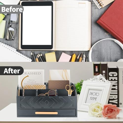 Wooden Desk Organizer Mail Organizer Countertop, Desktop Organizer Mail Sorter Mail Holder Bill Organizer for Desk, Desk Organizers and Accessories for Women (Black) - Image 5