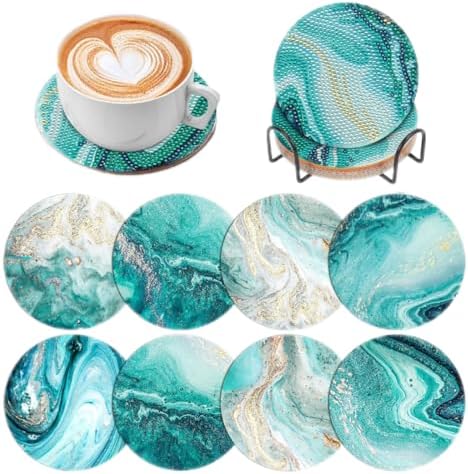 8 Pcs Marble Ocean Shaped Diamond Painting Kits, Diamond Painting Kits with Holder Marble Ocean, Diamond Art Coasters for Beginners Adults - Perfect Art Craft Supplies Gift!… by LGANHAPY