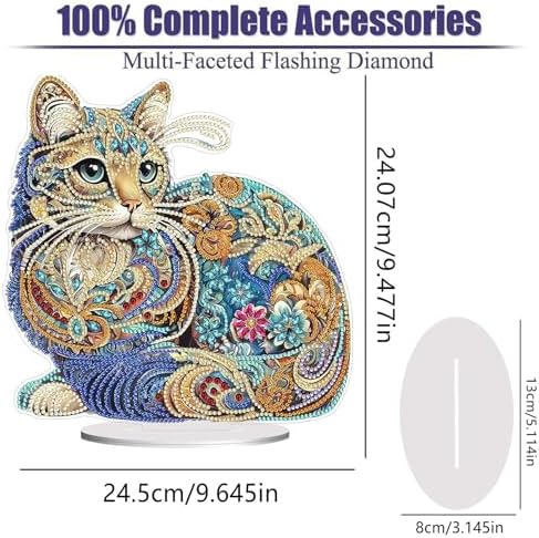 Diamond Painting Kits for Adults Beginners, 5D Full Drill Cat Crystal Art Desktop Ornament, DIY Single Sided Home Office Desk Decor, Creative Craft Gift Set with Tools - Image 2
