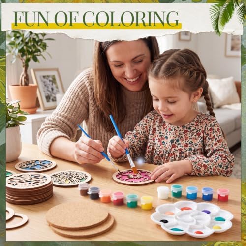 Reallnaive Wood Coasters Painting Kit DIY Craft, 24 Pcs, Floral - Image 6