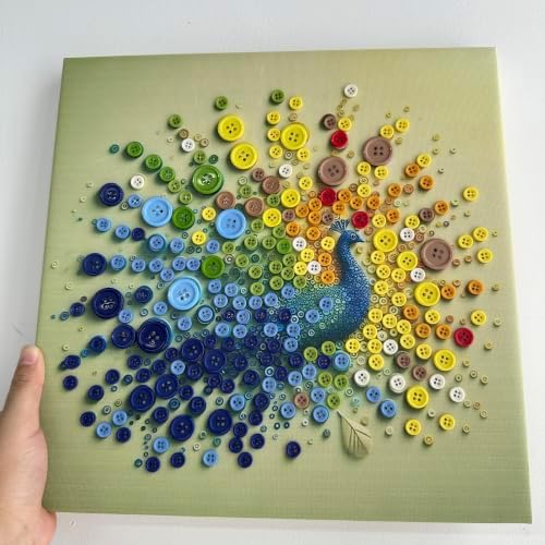 Framed Button Art Kit 11.8" DIY Mosaic Craft for Adults(Peacock) - Image 3