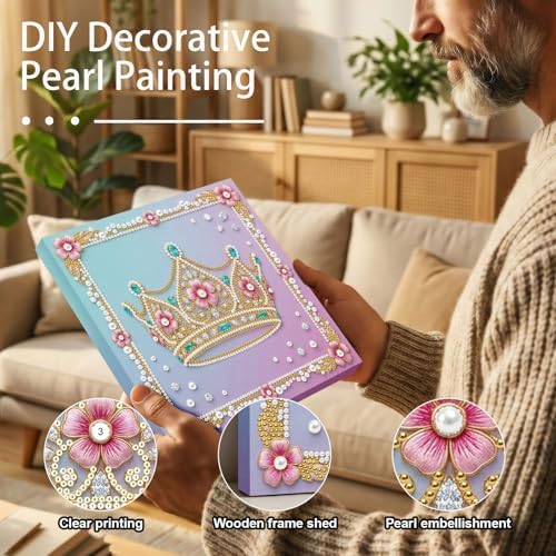 LQCrafK DIY Pearl Art Painting Handcraft Kit for Adults Beginners with Tools and Framed Painting, Creative Design,Self-Adhesive, Healing Stress-Relieving Home Wall Decoration-Crown - Image 2