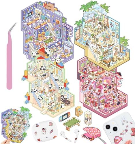 4 Sets DIY 3D House Stickers,Large Size Fun DIY Stickers Scene by pindda