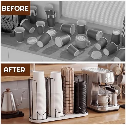 Geelin 18oz Adjustable Coffee Cup Dispenser with Wooden Base, Cup and Lid Holder, Cups Holder Organizer for Coffee Pod Straw and Lid Storage(4-compartment Single,Color 3) - Image 4