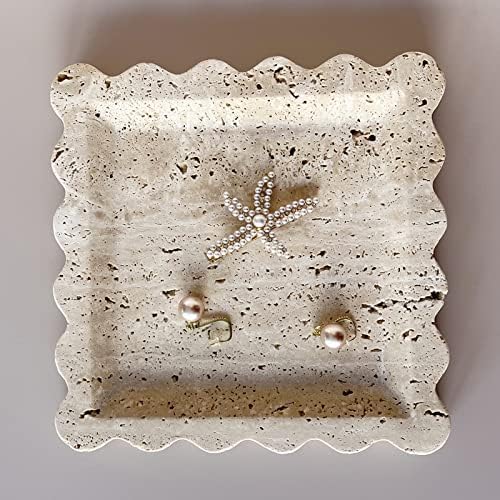 Vintage Natural Marble Tray Small Ornaments Scalloped Tray Handmade Storage Dish for Counter, Vanity, Dresser, Nightstand and Desk (Beige Travertine) - Image 4