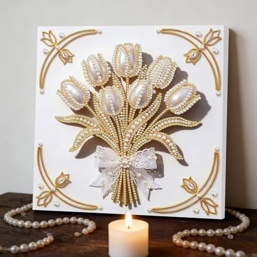 5D DIY Pearl Painting with Frame Floral Theme Handmade Healing Home Wall Decoration Creative 9.84x9.84in Tools -Flower-5 - Image 2