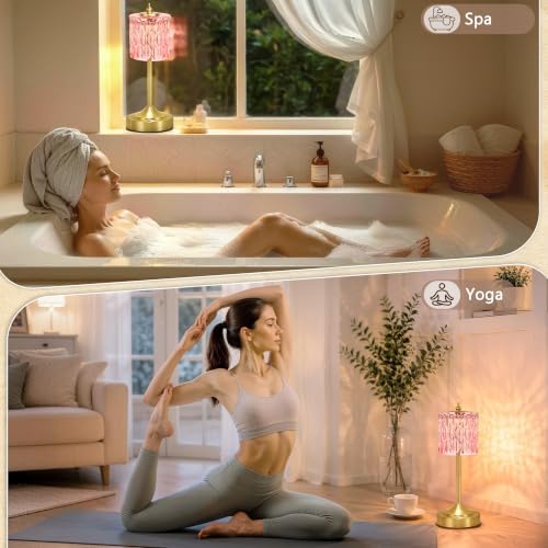 Cordless Table Lamp, 5200mAh Rechargeable Pink Glass Touch Lamp - Image 6