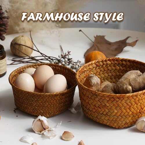 3 Set Small Seagrass Storage Baskets, Natural Woven for Farmhouse Kitchen - Image 4