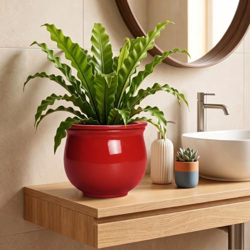 8 Inch Ceramic Self Watering Pots with Absorbent Inner Pot, Red - Image 6