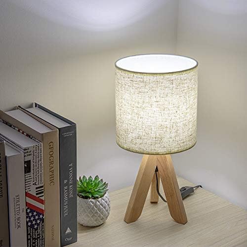 HAITRAL Small Bedside Table Lamp - Wooden Tripod Nightstand Lamp - Image 5
