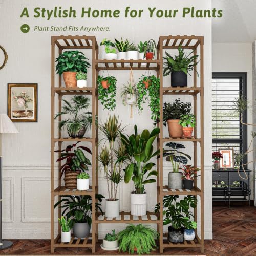 GENTINGBRO Plant Stand Indoor Outdoor 62.2“ Tall Plant Shelf Large Tiered Flower Stands for Multiple Display Wood Hanging Planter Holder for Living Room Garden Balcony Patio Decor - Image 6