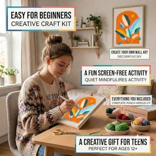 Craftdiam Punch Needle Kit for Adults Beginners, Complete DIY Punch Needle Embroidery Starter Kit with Pre-Printed Pattern, Yarn and Tools, Handmade Wall Art Craft Gift(Orange Color) - Image 5