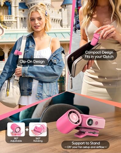 Clip-On Portable Mini Fan, Personal Turbo Travel Makeup Fan w/ LED Display - Image 6