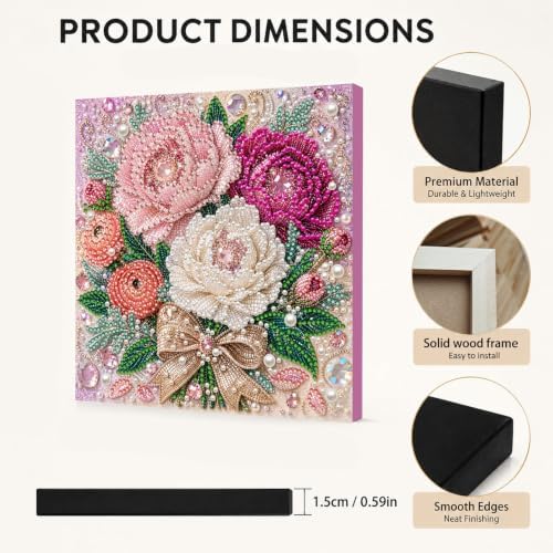 DIY Pearl Painting Kit for Adults, Peony Flower Gem Art with Wood Frame, 20x20cm Pearl Diamond Craft, Floral Wall Decor Gift for Women, Beginners Relaxing Hobby Kit - Image 6