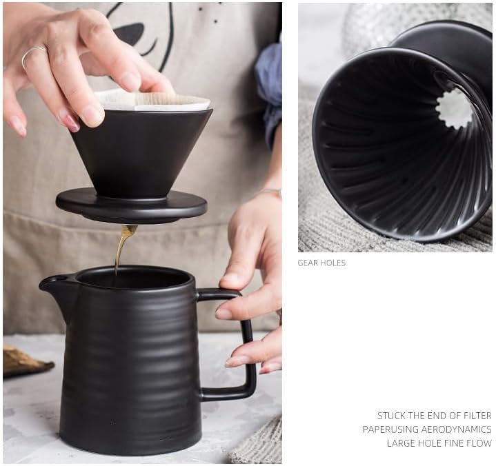BeeCa Ceramic Pour Over Coffee Maker, 17Oz V60 Hand Brewed Set - Image 2