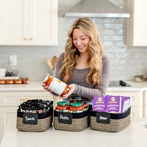 NaturalCozy 11.8"x8"x4.5” Rectangle Storage Baskets for Shelves 3 Pack | Cotton Rope Woven Small Baskets for Organizing | Small Storage Bins for Nursery, Bathroom, Closet, Shelf, Decorative, Gift - Image 4