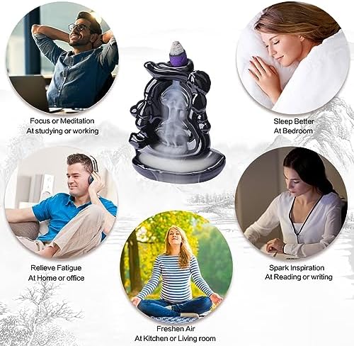 Waterfall Backflow Incense Burner Ceramic Incense Holder Incense Cone Holder Fountain Aromatherapy Home Decor Office Gifts(Calabash) - Image 4
