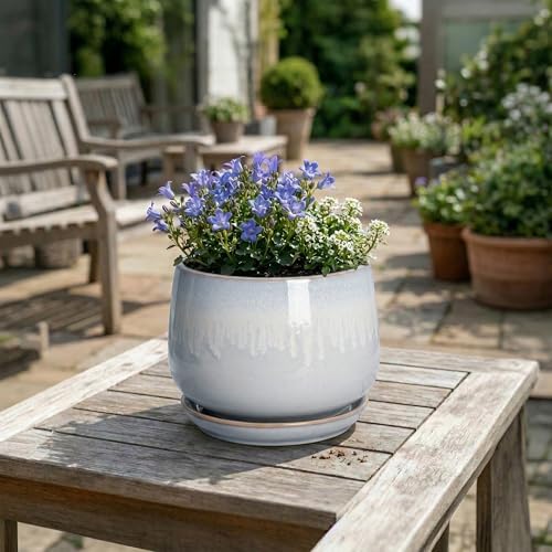 7 Inch Planter Indoor, Ceramic Pots for Plants, Grey-White - Image 4