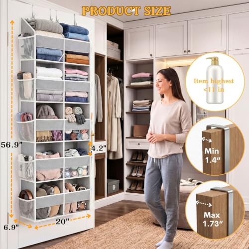 2 Pack Over the Door Organizer 5 Tiers, Extra Large Behind Door Storage of 10 Compartments, 80 lbs Weight Capacity Over Door Organizer, Door Hanging Organizer for Closet, Diaper Organizer, Light Gray - Image 4