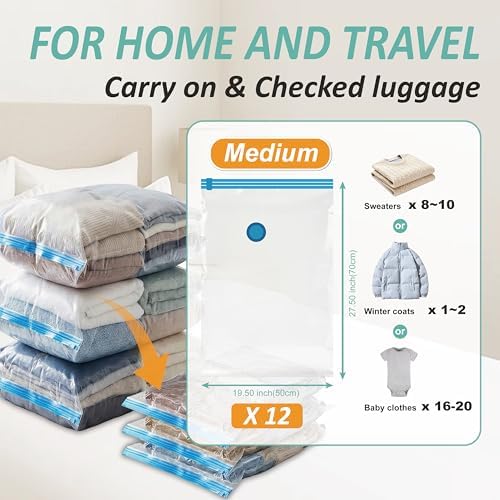 Vacuum Storage Bags with Hand Pump, Vacuum Seal Space Saver Bags,12 Medium - Image 3