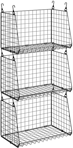 Sonyabecca 3-Pack Hanging Laundry Baskets, Foldable Metal Wire Shelves with 360° Rotating Hooks, Space-Saving Over Washer/Dryer or Closet Storage for Laundry Room & Closet Organization, Black by Sonyabecca