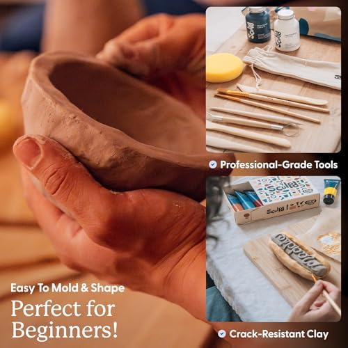 Sculpd Pottery Kit, Air Dry Clay Starter Kit for Beginners with Paint Set, Starter Bundles Includes a Pottery Tool Set, 8 Paints, Waterproof Varnish, Paintbrushes & Step-by-Step Guide for Adults - Image 3
