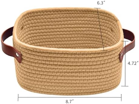 ABenkle Small Storage Basket, Mini Baskets with Handle, Cute Cotton Woven Baskets for Shelves, Boho Decorative Toy Storage Bin for Nursery, Spa, Empty Gift Basket - XS, Brown - Image 2