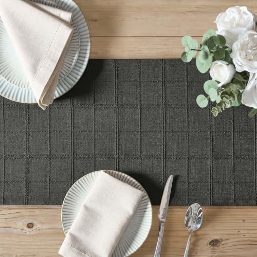 ZeeMart Linen Checked Farmhouse Table Runner, 13x60 Inches Charcoal - Image 5