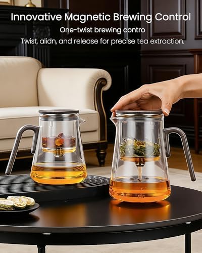 ZENS Magnetic Teapot with Infuser and 2 Cups, 34oz Magic Loose Tea Maker - Image 3