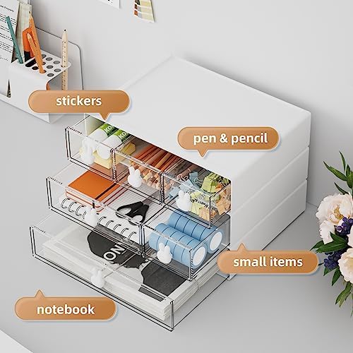 Marbrasse Desk Organizer with 6 Drawers, 3 Tier Stackable Storage Drawers Plastic Makeup Storage, Office Organizers and Storage, Desk Storage Box for Office, School, Home - Image 5
