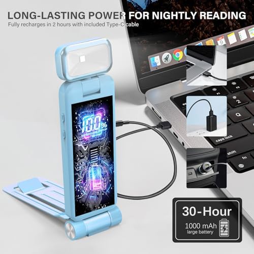 KTEBO Rechargeable Book Light with Clip & Battery Indicator, 9 Luminescence Modes, USB-C Portable 1.6 oz Ultralight Lamp for Night Reading in Bed, Readers - Blue - Image 5