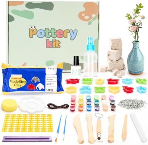Air Dry Clay for Adults & Beginners, DIY Pottery Kit with Clay-Tools-Kit by Bafeil