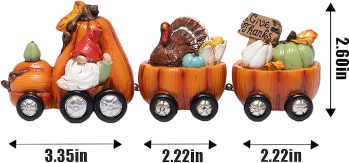 Hodao Thanksgiving Decor Indoor, Fall Resin Pumpkin Train Figurine with Gnome & Turkey, Cute Autumn Harvest Tabletop Decoration for Home, Perfect Fall Gift for Family Friends