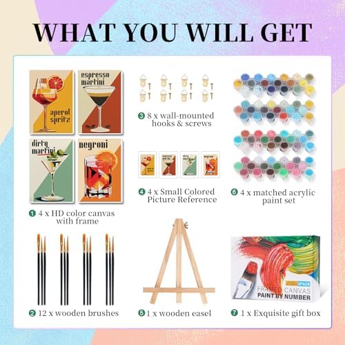 Camocin 4 Pack Framed Paint by Numbers Kit for Adults with Wooden Easel - Image 4