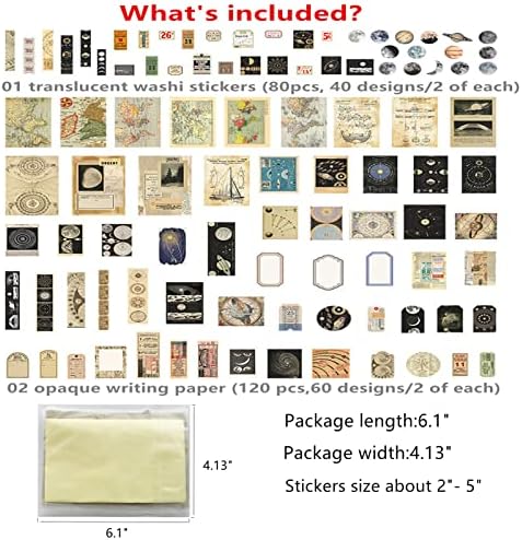 TIYPKE 200pcs Aesthetic Stickers - Vintage Scrapbook Stickers for Journaling, Bullet Journals, Scrapbooking, Space & Moon Themes - Image 3