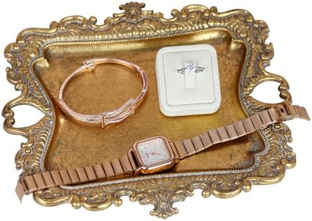 Funly mee Vintage Metal Gold Jewelry Tray Ring & Necklace Holder -8 x 7in by Funly+mee