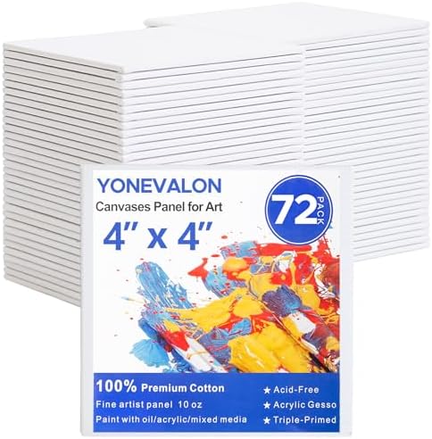 Mini Canvas for Painting 4x4 inch, 72 Pack Small Paint Canvases Bulk by YONEVALON
