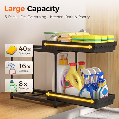 Sevenblue 3-Pack 2-Tier Under Sink Organizers with Sliding Drawers - Image 5