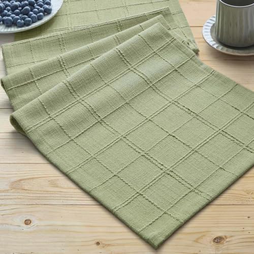 ZeeMart Linen Checked Farmhouse Table Runner, 13x36 Inches Sage Green by ZEEMARTONLINE