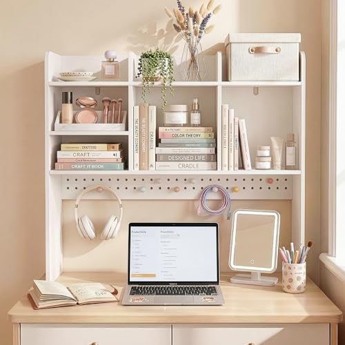 OOOK 35.9" L White Desk Hutch with Pegboard, Dorm Desk Organizer - Image 6