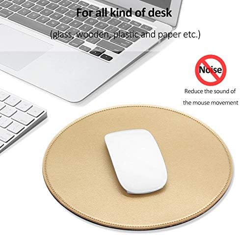 ProElife Round Mouse Pad, PU Leather Gold Desk Mat, Non-Slip Base, 8.66" - Image 5