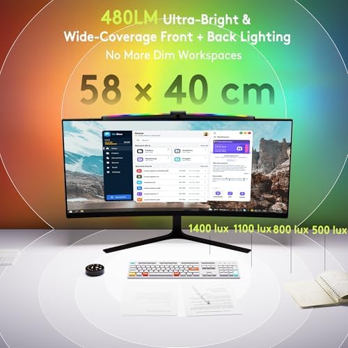 Quntis Curved Monitor Light Bar 15 RGB Backlight for 34"+ Screens, Computer Bar Lights Foldable Dual Light with Color Temperature Brightness Stepless Dimming, No Glare Desk Lamp for Home Office Gaming - Image 5