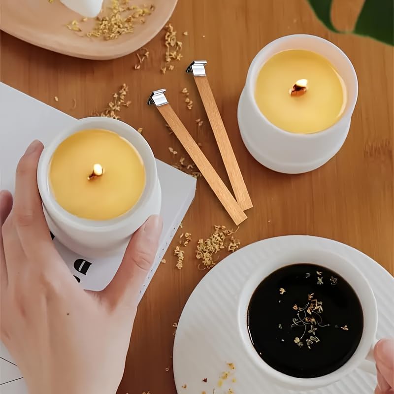 300pcs Wood Wicks for Candles Making,100pcs Wooden Candle Wicks and Base, Wick Stickers,for Soy Wax, Beeswax, Coconut Wax - DIY Candle Making Supplies for Beginners & Professionals - Image 6