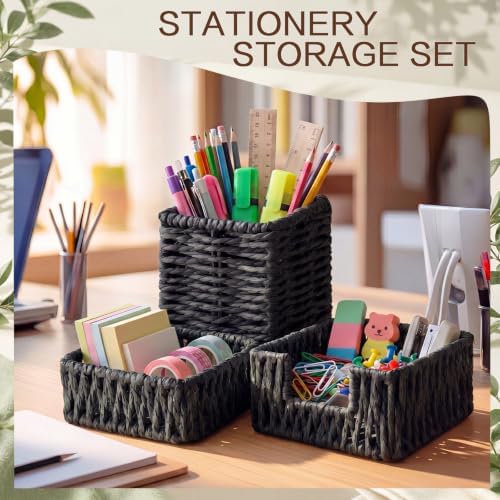 Black Paper Rope Woven Desk Organizer Set of 3 - Image 6